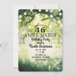 Invitation Lumières de forêt enchantée verte rustique Douze a