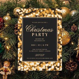 Invitation Lumières de glamour de Noël Black & Gold Fête de v