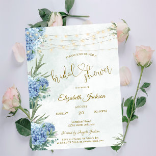 Invitation Lumières de guirlande de fleurs d'hortensia bleues