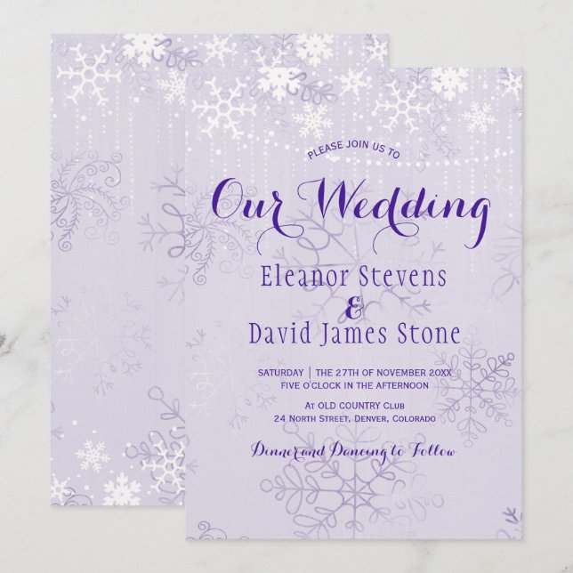 Invitation Lumières de guirlande de flocons de neige mariage  (Devant / Derrière)