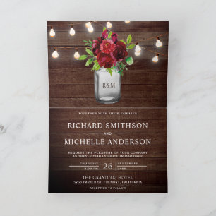 Invitation Lumières de jarre de maçon floral de Bourgogne Cod
