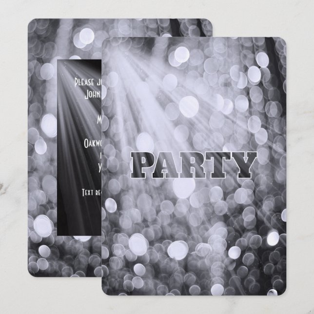 Invitation Lumières de la fête de Bokeh Silver (Devant / Derrière)
