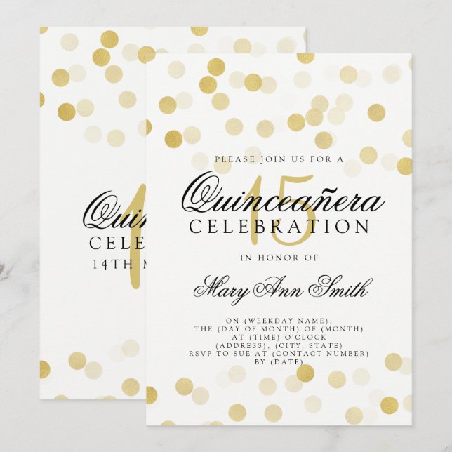 Invitation Lumières de la Parties scintillant d'huile d'or Qu (Devant / Derrière)