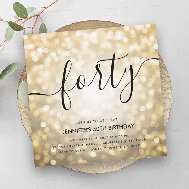 Invitation Lumières de la Parties scintillant d'or Glam moder (Modern Glam Gold Glitter Lights 40th Birthday Invitation)