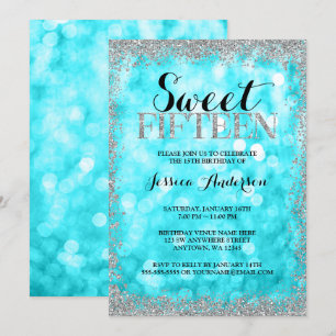 Invitation Lumières de la Parties scintillant turquoise Silve