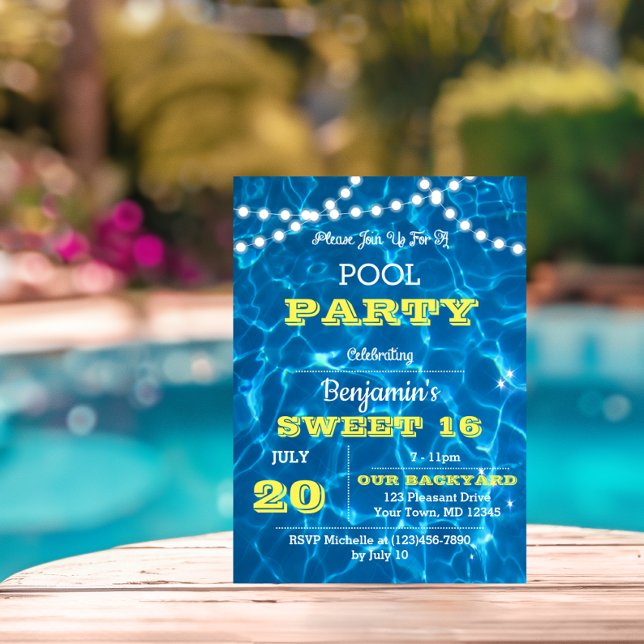 Invitation Lumières de la piscine Citrus Lemon Sweet 16 Anniv (Créateur téléchargé)