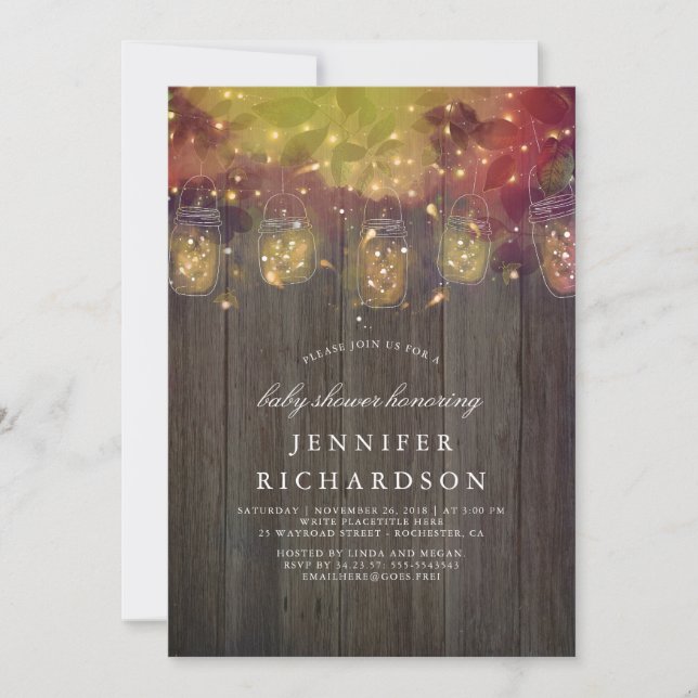 Invitation Lumières de luciole et jarres de mason Baby shower (Devant)