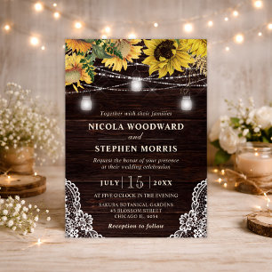 Invitation Lumières de mariage au tournesol rustique et au po