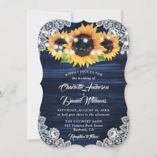 Invitation Lumières de mariage en bois et ficelle tournesol b