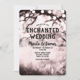 Invitation Lumières de mariage Forêt Enchantée Rose Poudré Vi