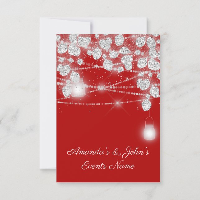 Invitation Lumières de mariage Jars Paillettes Gris Argent Ro (Dos)