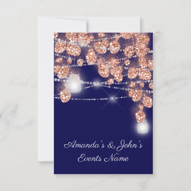 Invitation Lumières de mariage Jars Rustique Rose Or Blush Na (Dos)