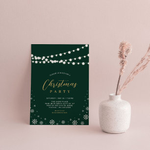 Invitation Lumières de Noël dorées et vertes   Fête
