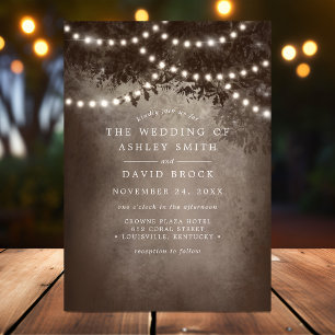 Invitation Lumières de Noël en Bois Rustique Brun pour Mariag