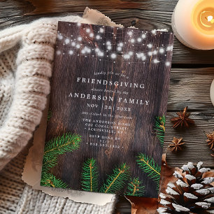 Invitation Lumières de Noël en pin rustique pour la fête de F