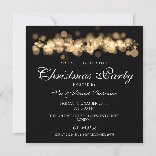 Invitation Lumières de Noël Gold Bokeh Party (Devant)