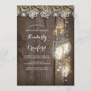 Invitation Lumières de pot en verre de Mason et dentelle Baby