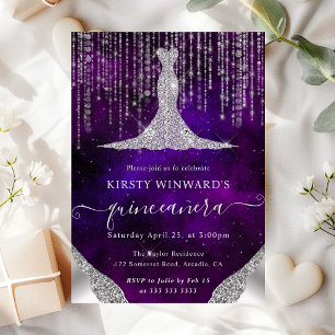 Invitation Lumières de Quinceanera en Robe de Diamant et en F