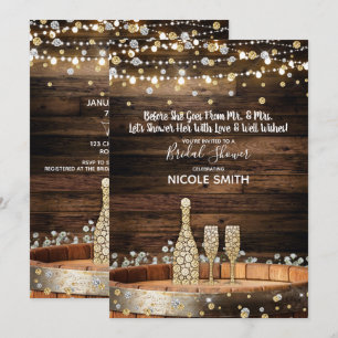 Invitation Lumières de tonneaux en bois rustique pour Champag
