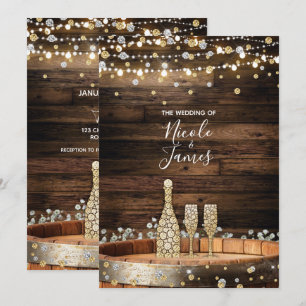 Invitation Lumières de tonneaux en bois rustique pour mariage