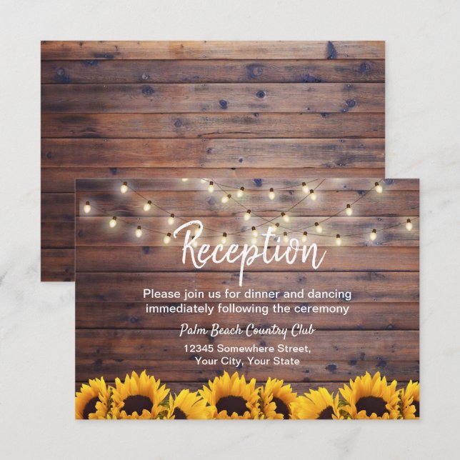 Invitation Lumières de tournesols rustiques pour réception de (Devant / Derrière)