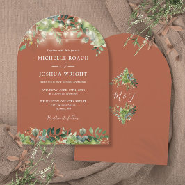 Invitation Lumières de verdure Monogramme Mariage Terracotta
