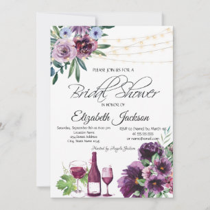 Invitation Lumières de Verre à Vin Fleurs Violettes Réception