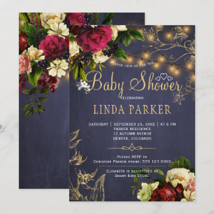 Invitation Lumières dorées, douche de bébé hivernale rustique