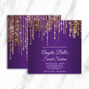 Invitation Lumières dorées scintillantes Rose royal violet po