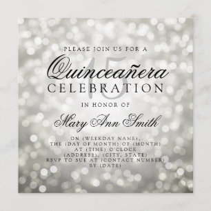 Invitation Lumières du Bokeh d'argent de Quinceanera 15e anni