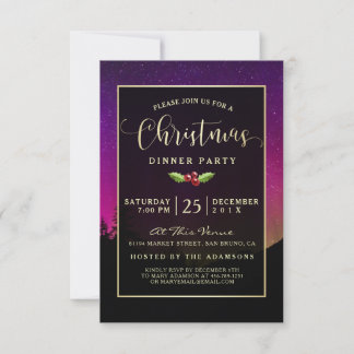 Invitation Lumières du Nord Moderne Aurora Sky Dîner de Noël