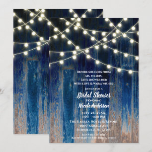 Invitation Lumières en bois de grange côtière rustique bleue 
