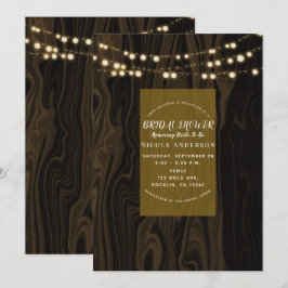 Invitation Lumières en bois rustique marron pour une baby sho