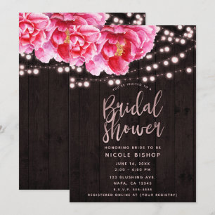 Invitation Lumières en Bois Rustique Rose Floral pour une Fêt