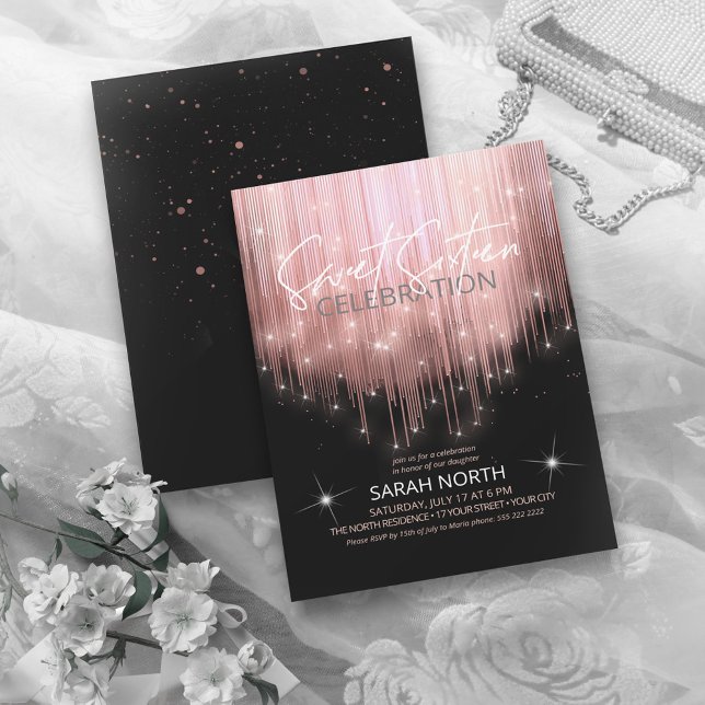 Invitation Lumières en cascade Sweet 16 Rose Gold ID790 (Créateur téléchargé)