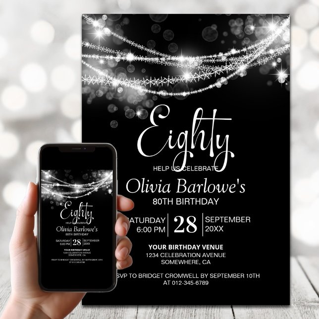 Invitation Lumières en forme de guirlande blanche Fête d'anni (Créateur téléchargé)