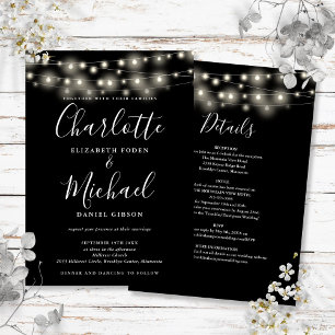 Invitation Lumières en guirlande mariage noir et blanc tout e