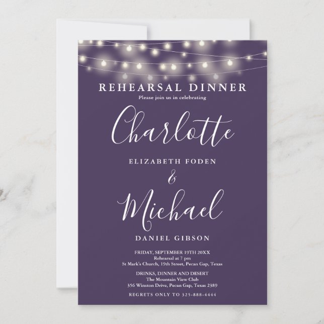 Invitation Lumières en guirlande pour le dîner de répétition  (Devant)