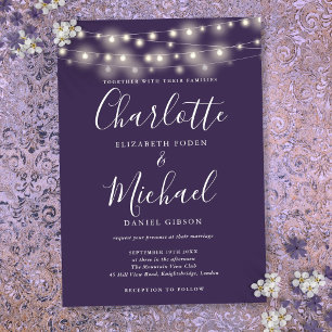 Invitation Lumières en guirlande violettes Élégant mariage av