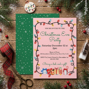 Invitation Lumières et cadeaux de Noël de veille de Noël rose