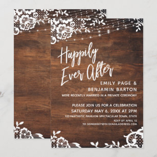 Invitation Lumières et dentelle rustiques en bois Happy Jamai