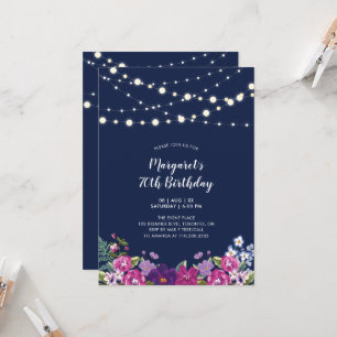 Invitation Lumières et marine Blue Floral Adulte fête d'anniv