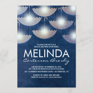 Invitation Lumières et parapluies Fête de l'mariée bleue de l