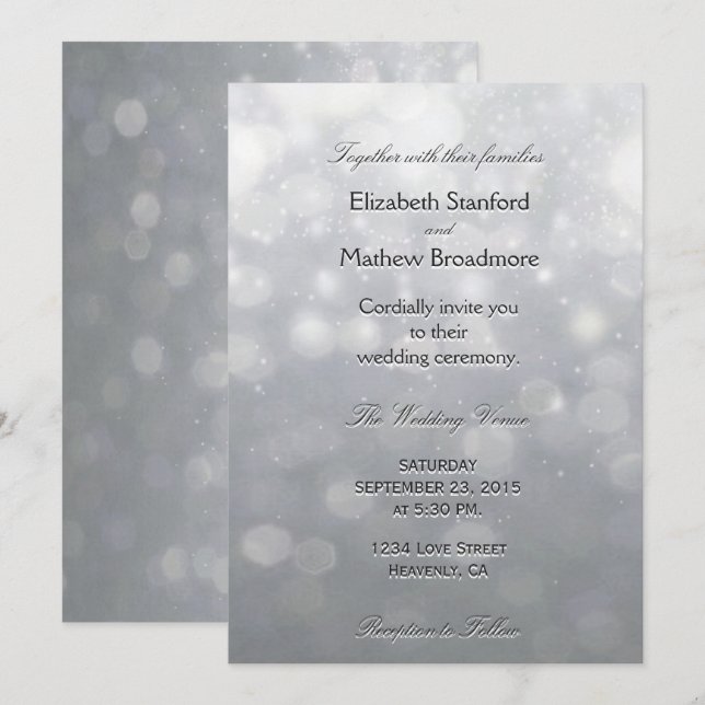Invitation Lumières et Parties scintillant en argent (Devant / Derrière)