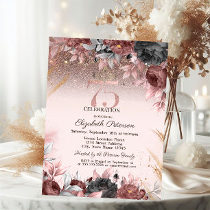 Invitation Lumières,Fleurs Chic Brillant 75e Anniversaire