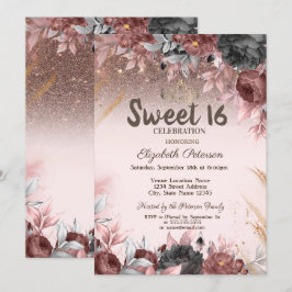 Invitation Lumières, Fleurs Chic Parties scintillant Douce 16