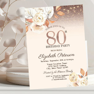 Invitation Lumières, Fleurs d'Automne Paillettes Bokeh 80ème