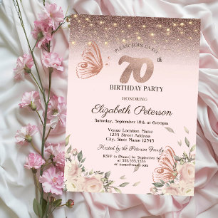 Invitation Lumières, Fleurs Paillettes Papillons 70e Annivers