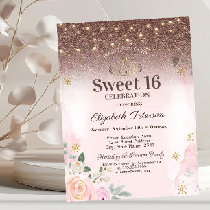 Invitation Lumières, Fleurs roses Flocons de neige Paillettes