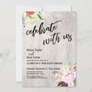Invitation Lumières Florales Boho Bois Rustique Célébrez avec